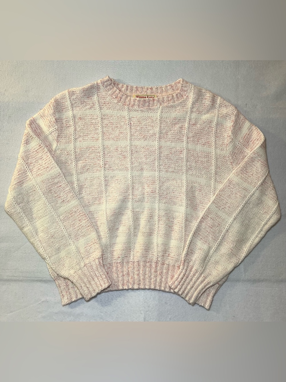 Vintage 80s Women’s Winona Knits Loon Cotton Wool Sweater,Pink Cream,Large,USA